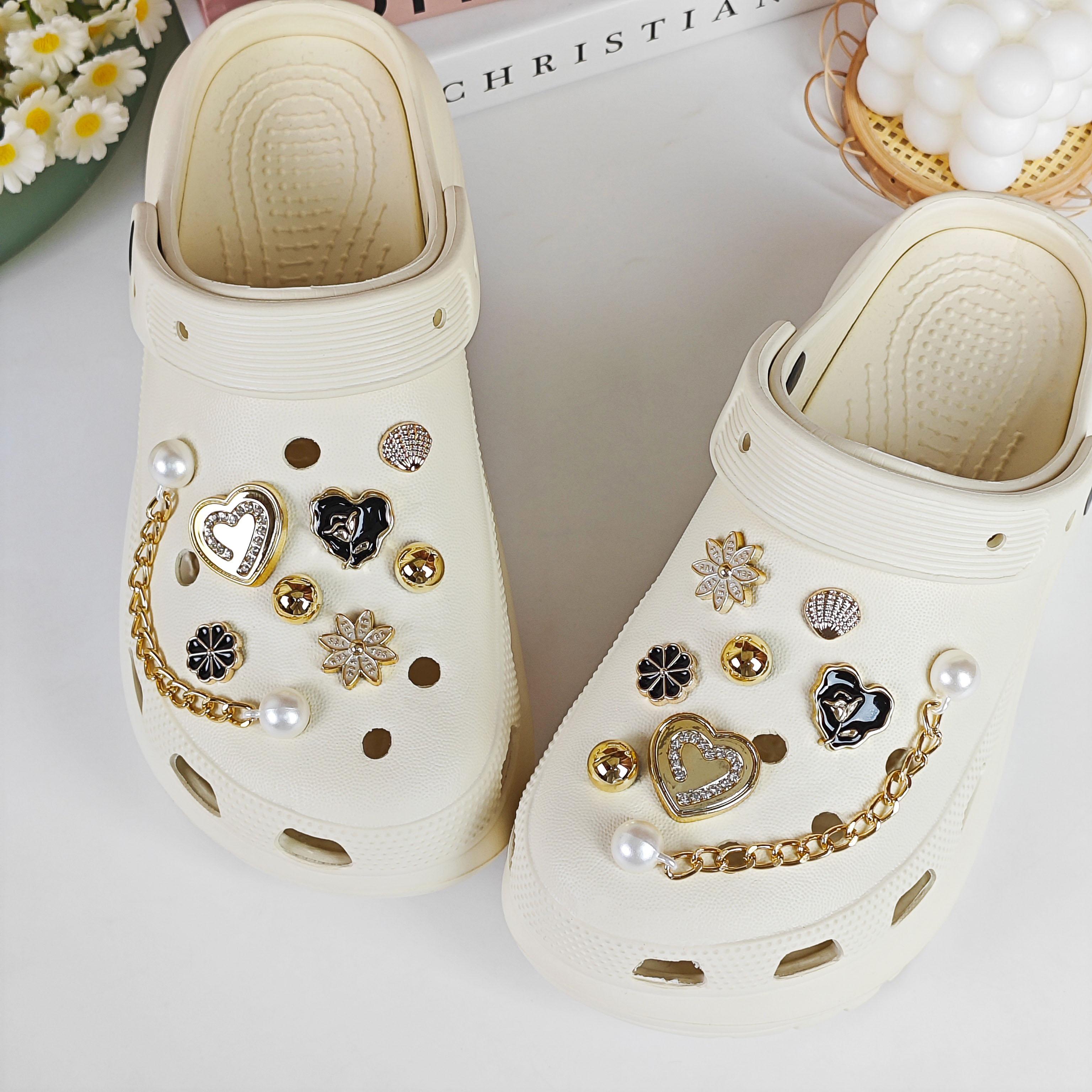 16pcs Shoe Decoration DIY Charms, Heart Flower Shell Bead Imitation Pearl Chain, Lightweight Non-Metallic, Eva Sandals Flip Flops Decor, Girl's Gift