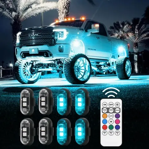 6 PCS RGB Underglow Vehicle LED Lights - Car Accessories Interior, 8-Color Rechargeable Waterproof Strobe, Remote Control Lights From Your Seat, No Wiring Easy Install, Decorative Ambient Glow For Cars & Motorcycles