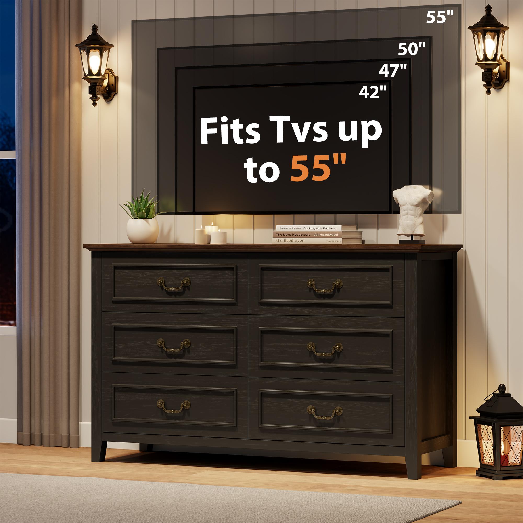 Aowos Wooden Dresser for Bedroom, Entryway Table, Wide Chest of 6 Drawers, Furniture Dresser, Large Storage Tower Unit, Vintage Farmhouse Design, Ideal for Bedroom, Living Room, Entryway & Hallway, Armario