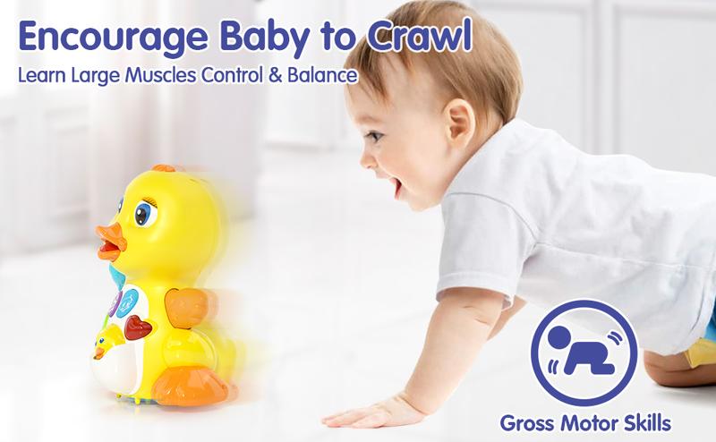 HOLA Multifunction Crawling Duck Musical Toys, Interactive Tummy Time Baby Toy with Music Lights and Motor Activities one Year Old Toys, Infant Toddler Toys Festival Stockingstuffers for Babies Light Music HOLA Multifunction Crawling Duck Musical Toys, Interactive Tummy Time Baby Toy with Music Lights and Motor Activities one Year Old Toys, Infant Toddler Toys Festival Stockingstuffers for Babies Light Music