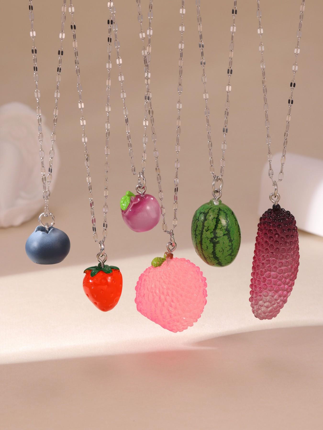 Edgy Girly 3D Fruit Shape Silver Necklace Lightweight Music Festival For Women