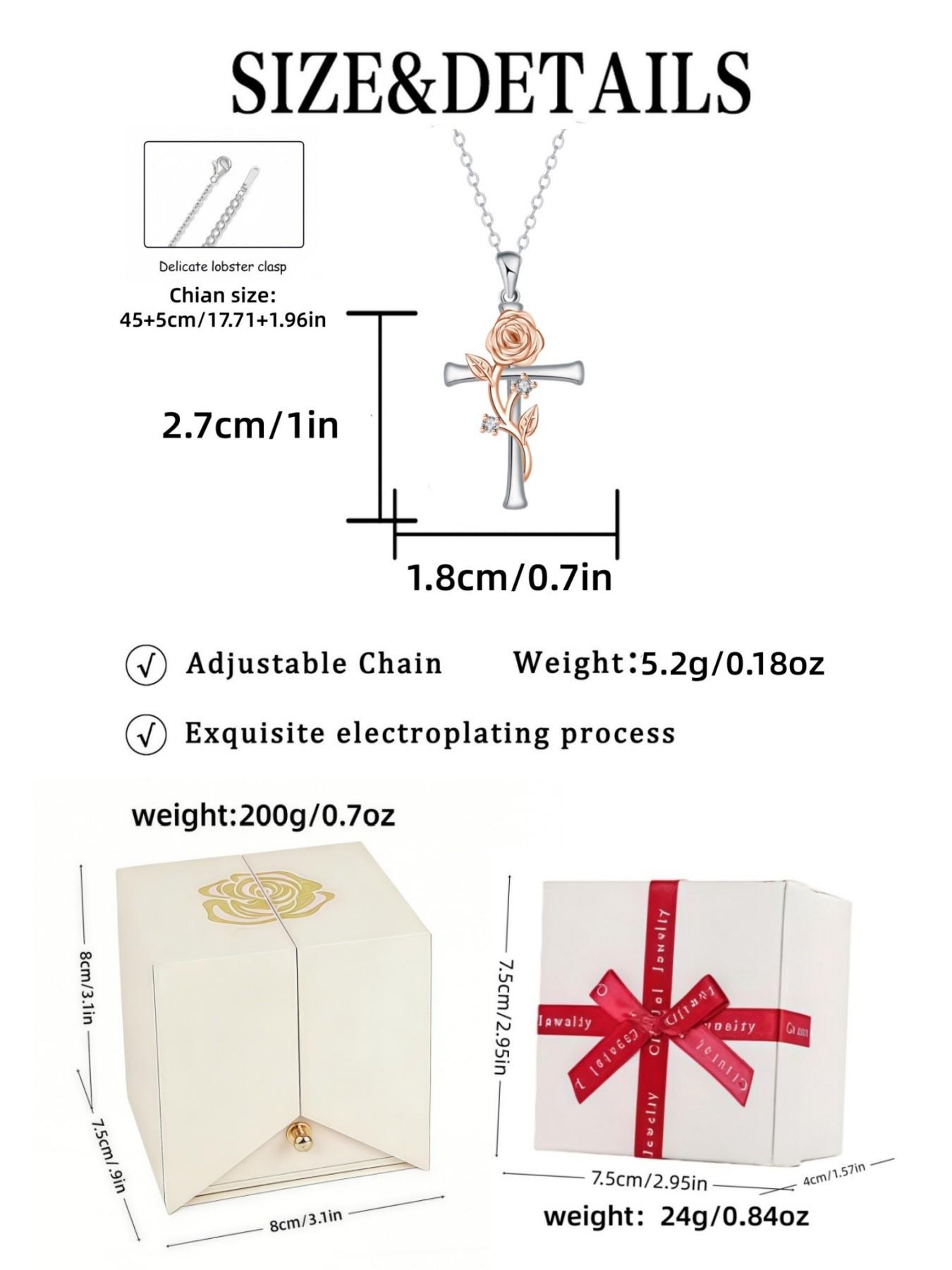 Blazing Rose Vow · Silver Rose Premium and stylish rose & cross necklace, elegant and fashionable.Paired with a surprise double-door preserved rose jewelry gift box.Ideal gift for birthdays, Mother’s Day and Valentine’s Day.