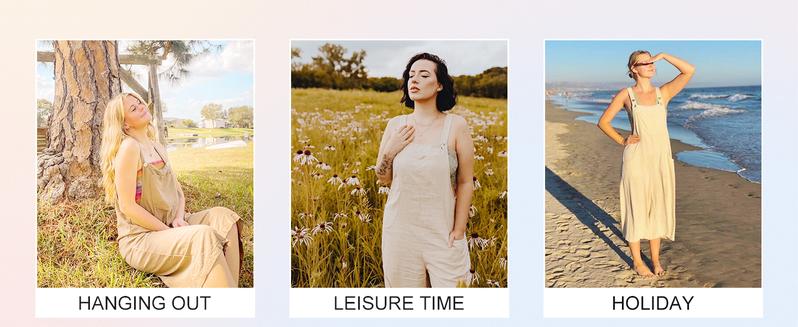 Naeduo Women's Summer Cotton Linen Bib Overalls Baggy Sleeveless Adjustable Wide Leg One Piece Jumpsuits