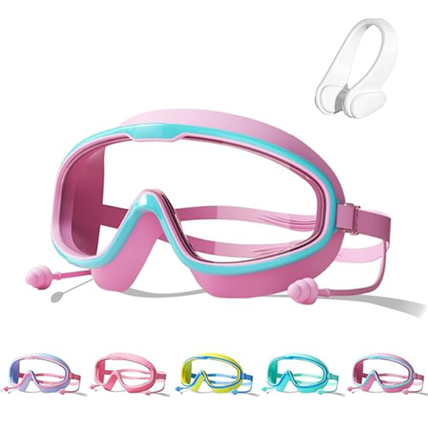 Swim Goggles  Anti-Fog Wide View No Leakage Swimming Goggles for Kids 3-15 with Earplugs, Children's Large Frame Waterproof and Anti-Fog Swimming Goggles, 2026 New Kids Swim Goggles