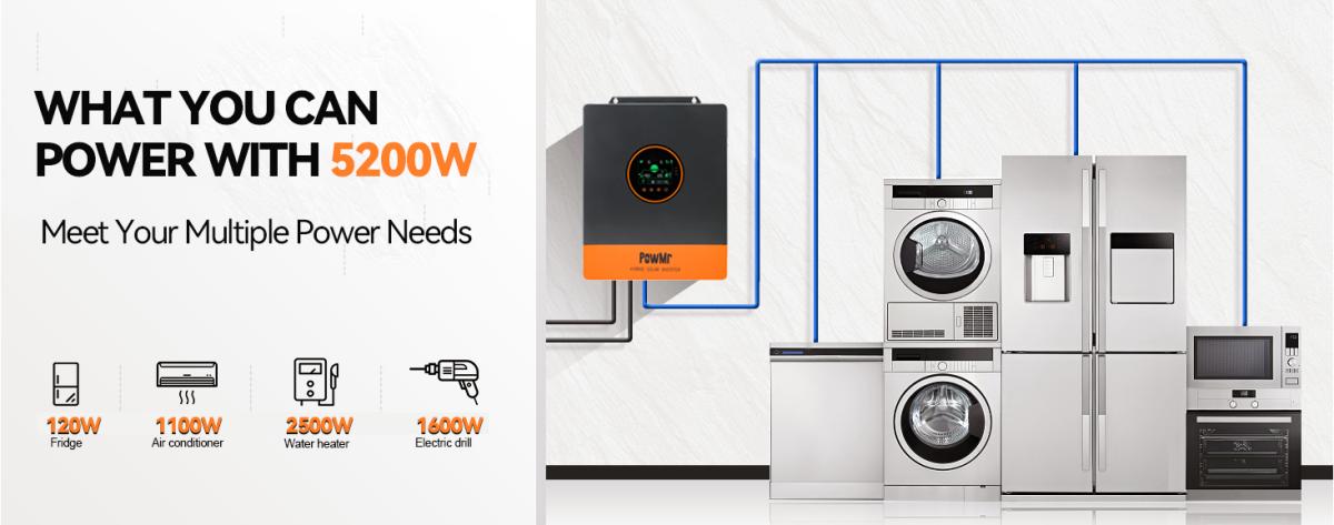 Solar Inverter 5200W 48Vdc to 110Vac, Split-Phase Inverter Built-in 100A MPPT Controller | Max.PV Input 6KW 500VOC | Support 6 Units Parallel and Batteryless Run Solar Inverter 5200W 48Vdc to 110Vac, Split-Phase Inverter Built-in 100A MPPT Controller | Max.PV Input 6KW 500VOC | Support 6 Units Parallel and Batteryless Run