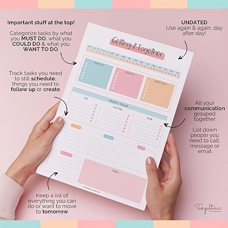 Life Planning Notebook, Daily Planner with Priorities, Contacts, Notes, Cute Work Family Life Organizer, Productivity Planner