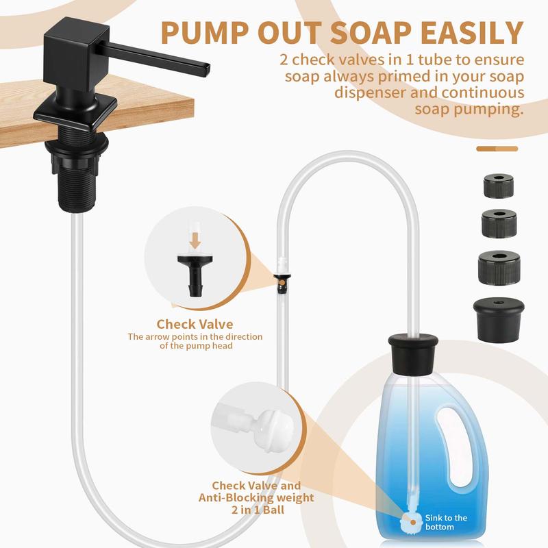 Kitchen Hack - Sink Soap Dispenser Tube Kit, with 47" Tube Hose and Check Valve for Prevent Backflow for Countertop Dispensador De Jabon de Cocina Kitchen Sink Accessories Home Goods Water White Silicone Bottle Container Installation Pump Outdoorfun