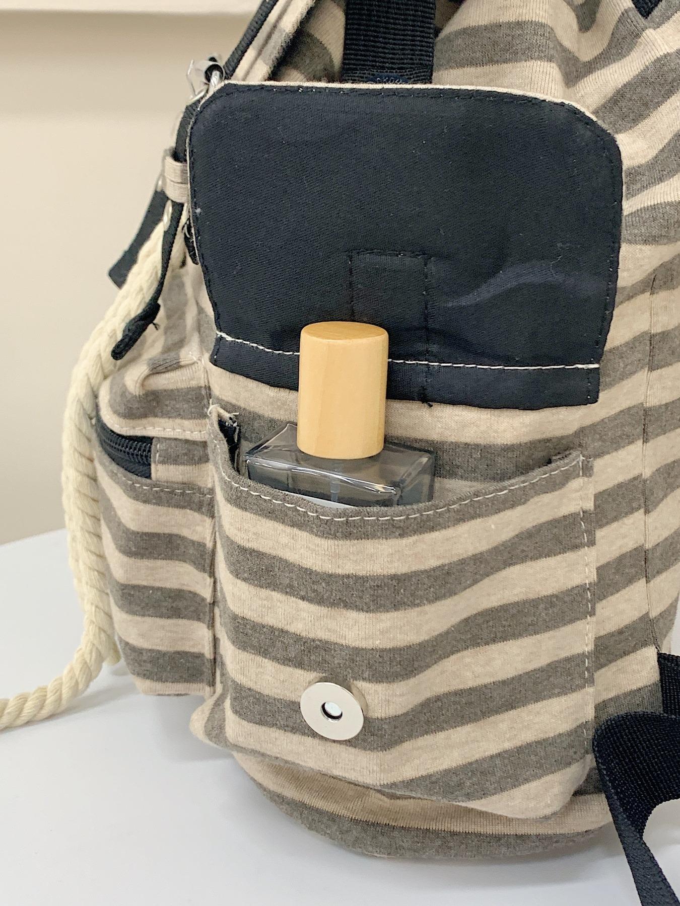 Vintage Striped Canvas Backpack for Teen Girls - Washed Retro School Bag with Multi Compartment Design, Aesthetic Bookbag for Junior High to College Students
