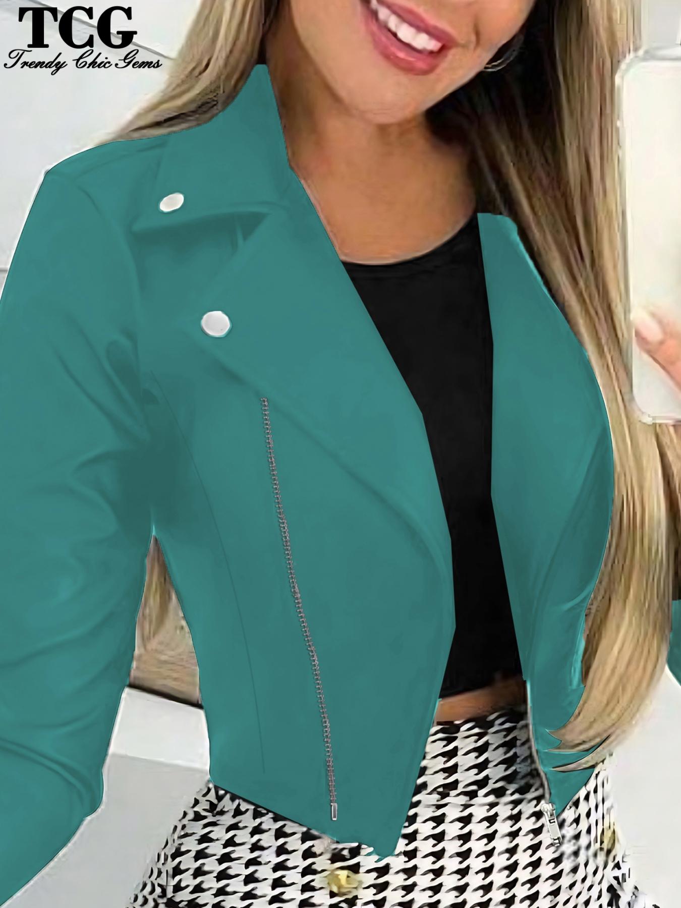 Women's Casual Lady Biker Jacket Coat for Fall Winter All Seasons Daily Wear, Long Sleeve Zipper Design, Fitted, Fabric, Outerwear Womenswear, Casual Jackets