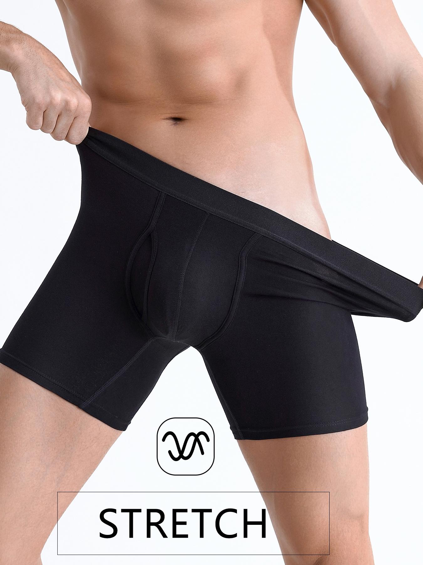 Men's  Solid Color Bamboo Fiber Boxer Brief, Men's Underwear Breathable Boxer Briefs with Fly Moisture-Wicking Lightweight Underwear 4-Pack Underwear Boxers