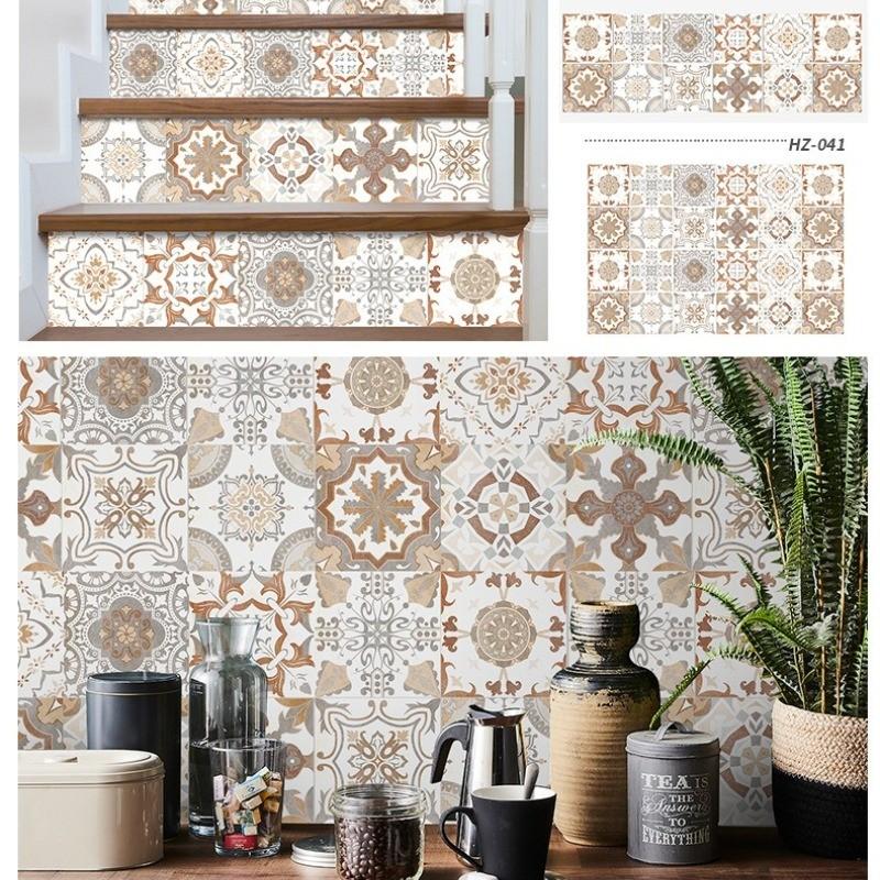24pcs Waterproof Self-Adhesive PVC Moroccan Tile Stickers, 3.94 Inch, Tile Wall Stickers, Kitchen Living Room Bathroom Decor, Moisture-Proof, Easy Installation
