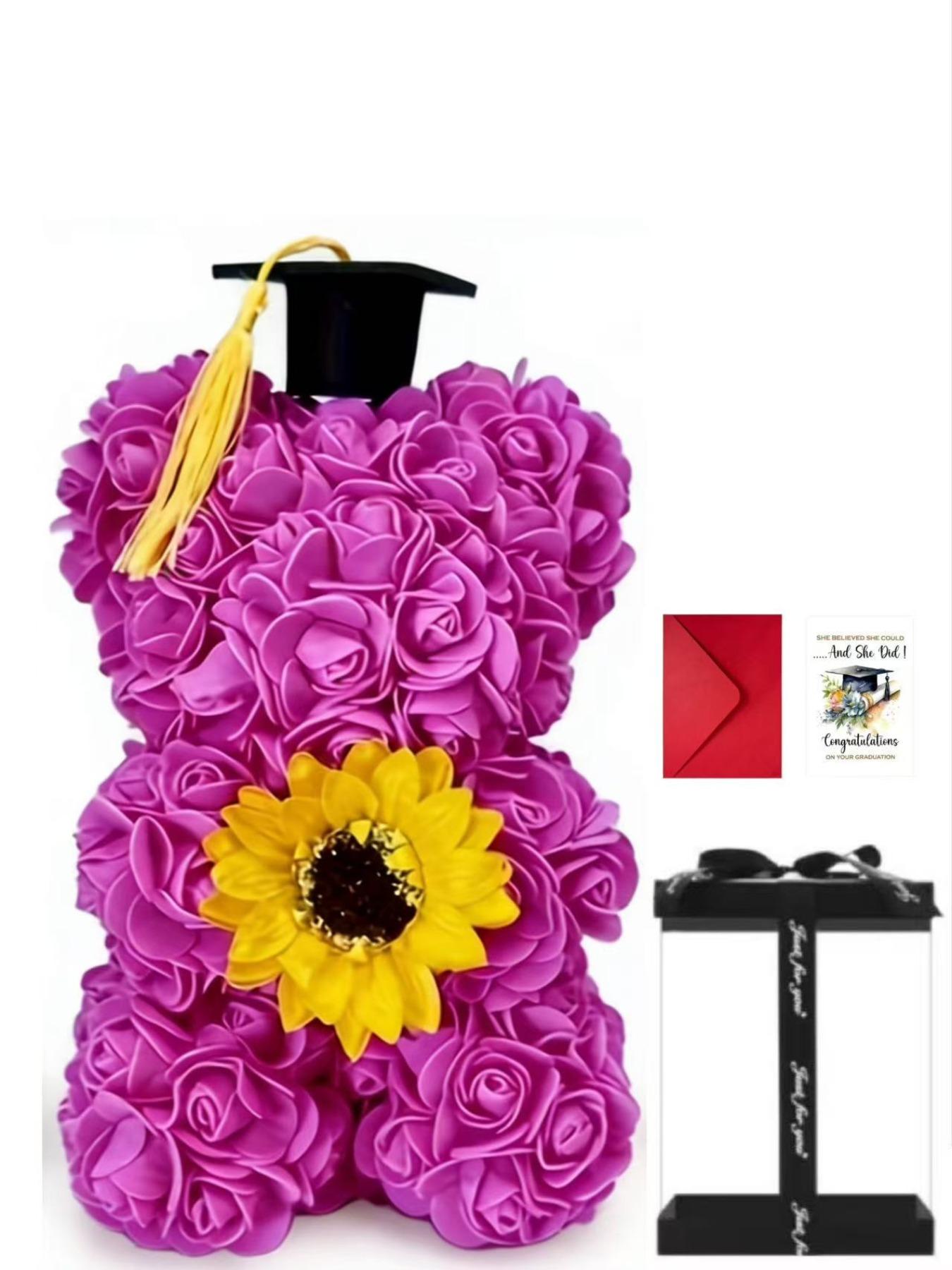 Graduation Gift Set, Rose Bear Graduation Cap, Sunflower Doctor Hat Bear, Includes Box & Card, Perfect Gift for Friends & Girlfriend