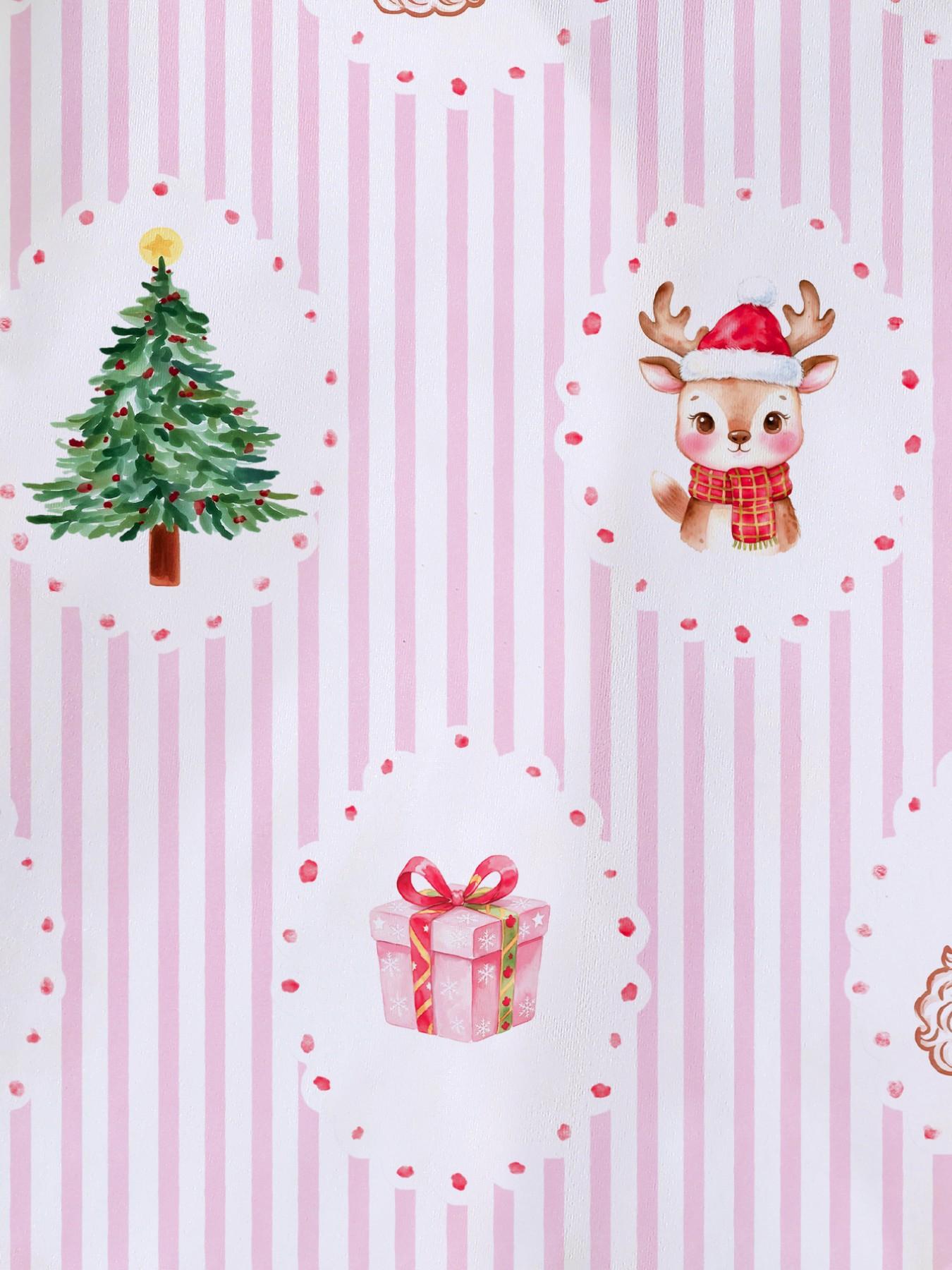 Christmas Pajamas, Striped Santa & Reindeer Print, Long Sleeve, Fitted, Soft & Breathable, Holiday Party Set