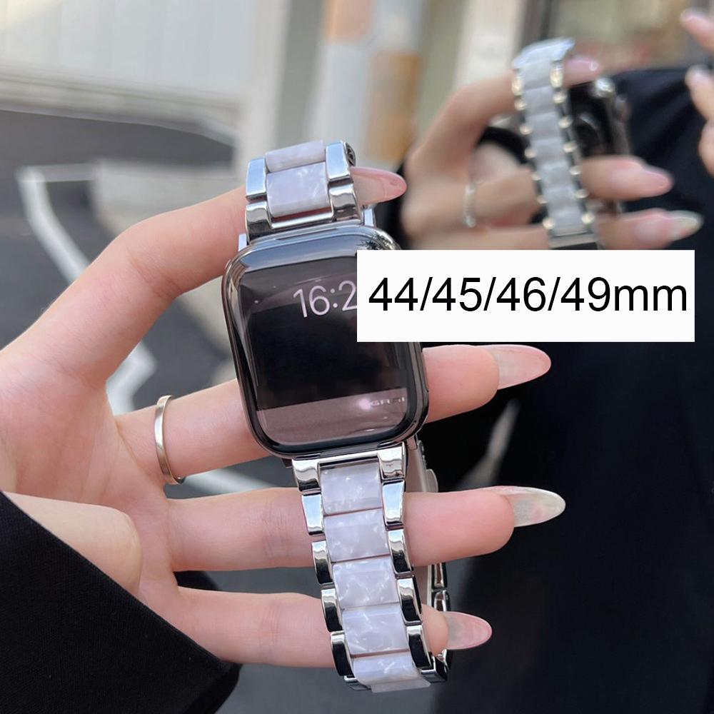 Metal Resin Band for Apple Watch Series 11/10/9/8/7/se/6/5/4, Dual Color Strap for Iwatch Ultra 49mm 46mm 45mm 44mm 42mm 41mm 40mm Smart Watch Straps Smartwatch Strap