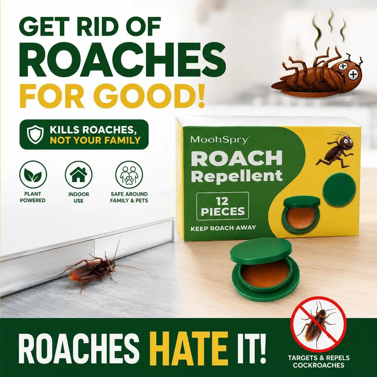 Indoor-Outdoor Roach Bait Gel & Trap Kit - 12-48 Pieces Insect Control Solution with Roach Attractant for Home Pest Management