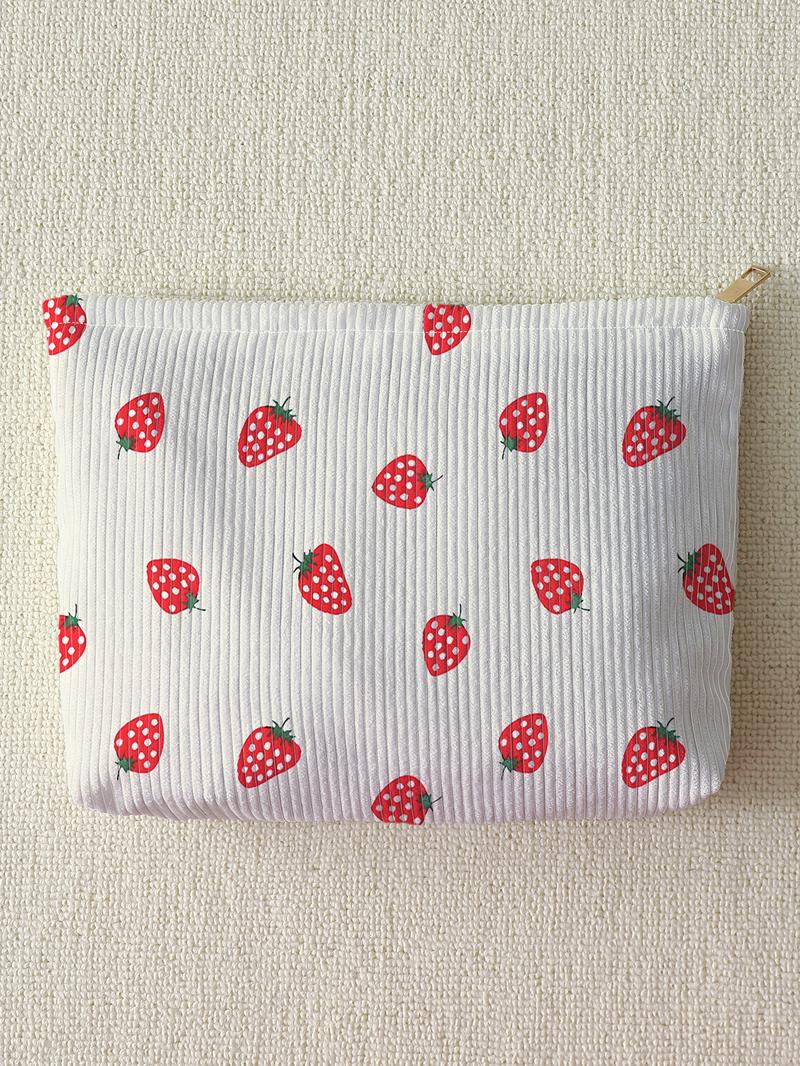 Strawberry Pattern Makeup Bag, Lightweight Multi-functional Travel Cosmetic Bag, Zipper Makeup Organizer Pouch, Versatile Storage Bag, Handheld Cosmetic Pouch