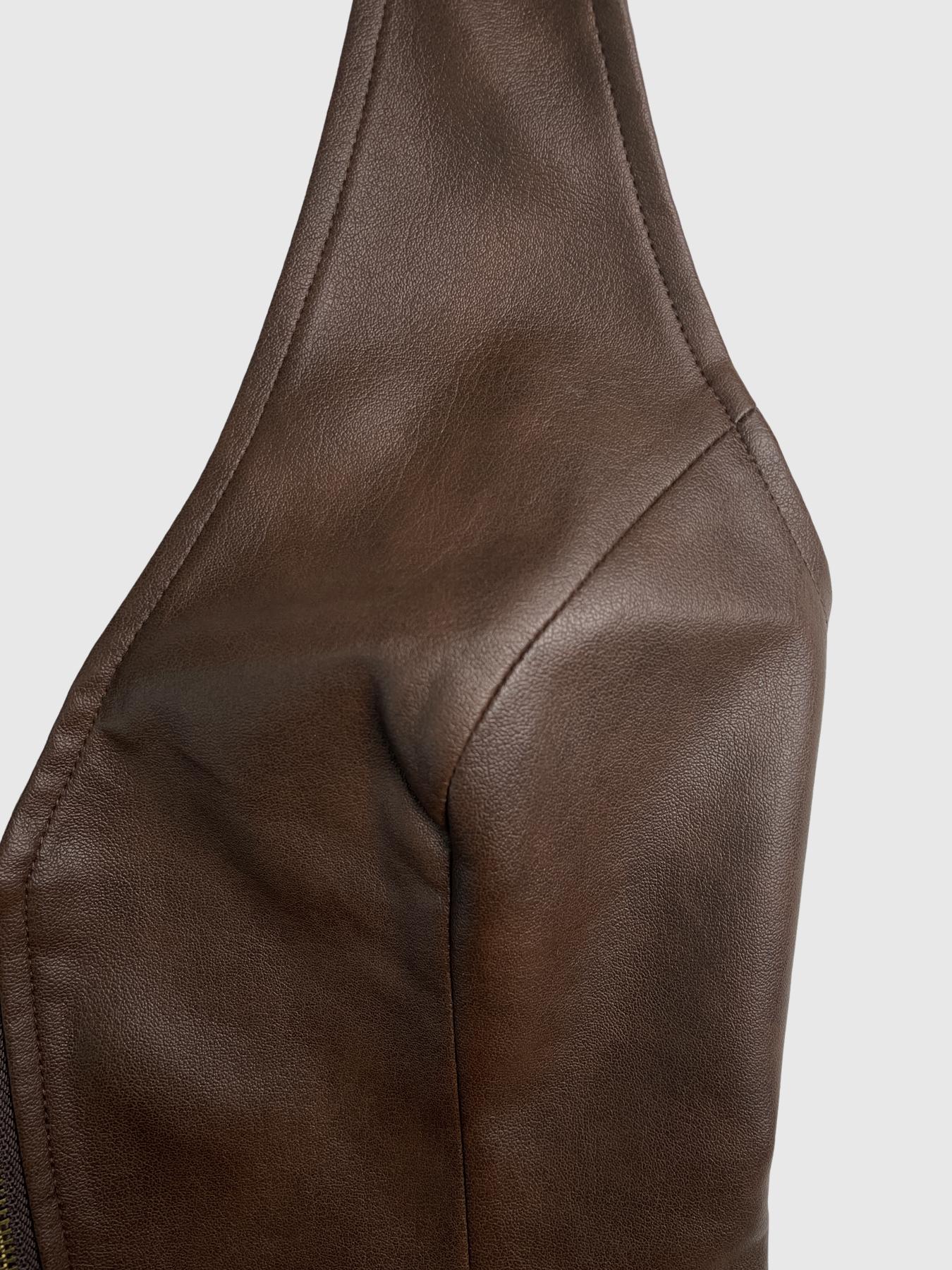 Women's Backless Waist Cinched Sleeveless Vest, Summer Fashion, PU Material, Fitting, Plain Pattern, Casual Wear