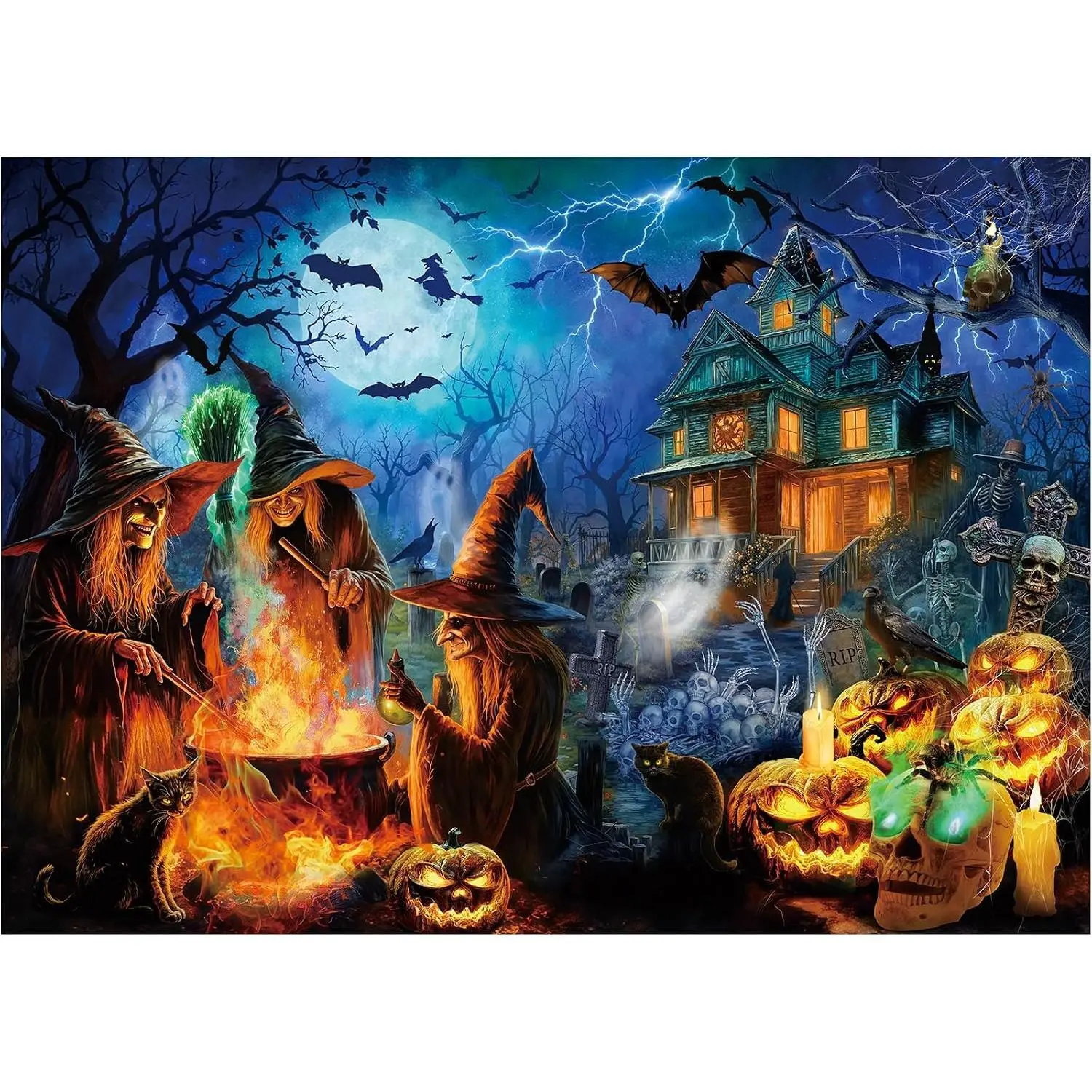 Halloween Jigsaw Puzzle 1000 Pieces, Halloween Witches Puzzle for Adults Scary Jack  Lanterns Puzzles Haunted House Skeleton as Party Decor and Ideal Gift