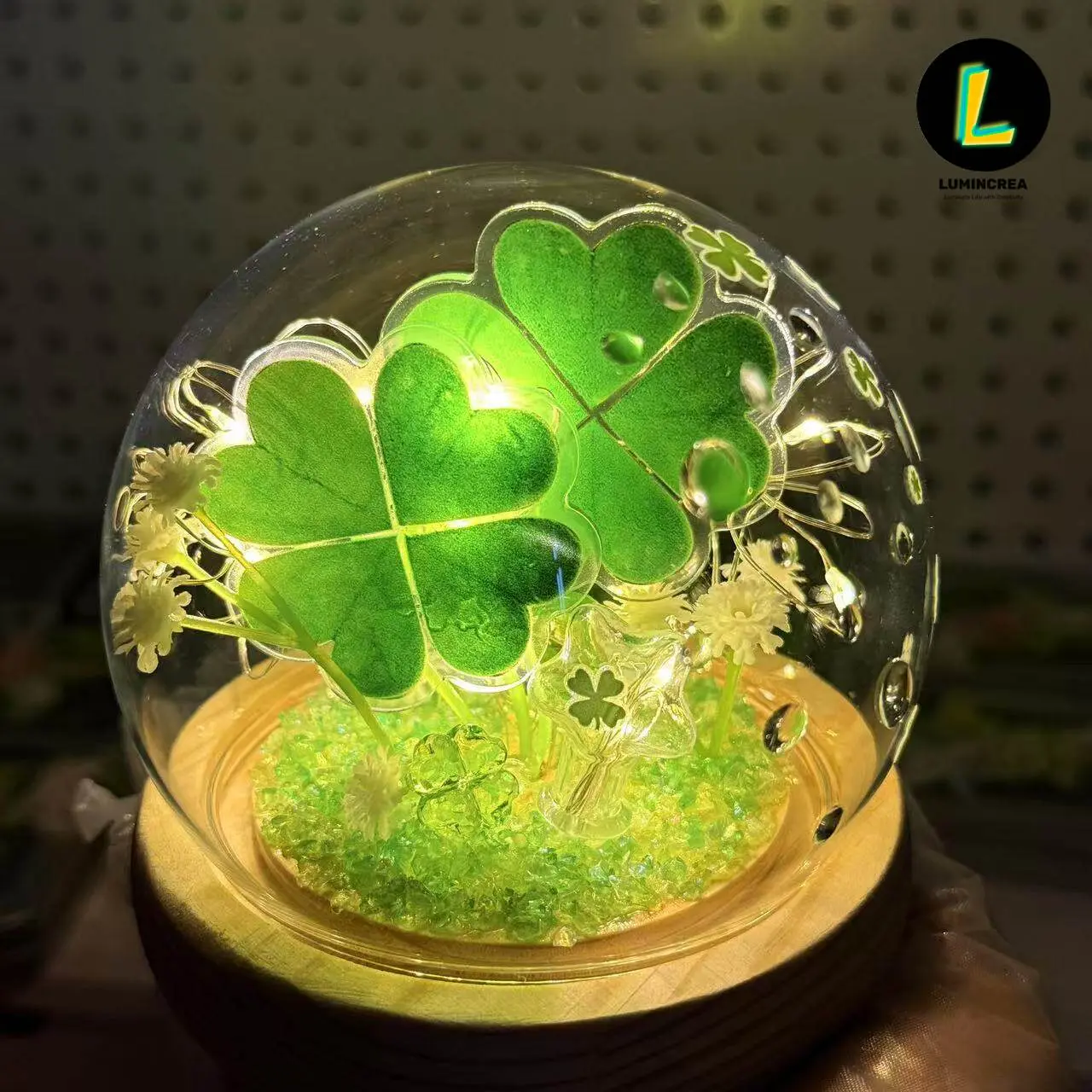 Lucky 4-Leaf Clover Globe Night Light Aesthetic LED Warm Lamp Desk Decor Romantic Gift For Girls