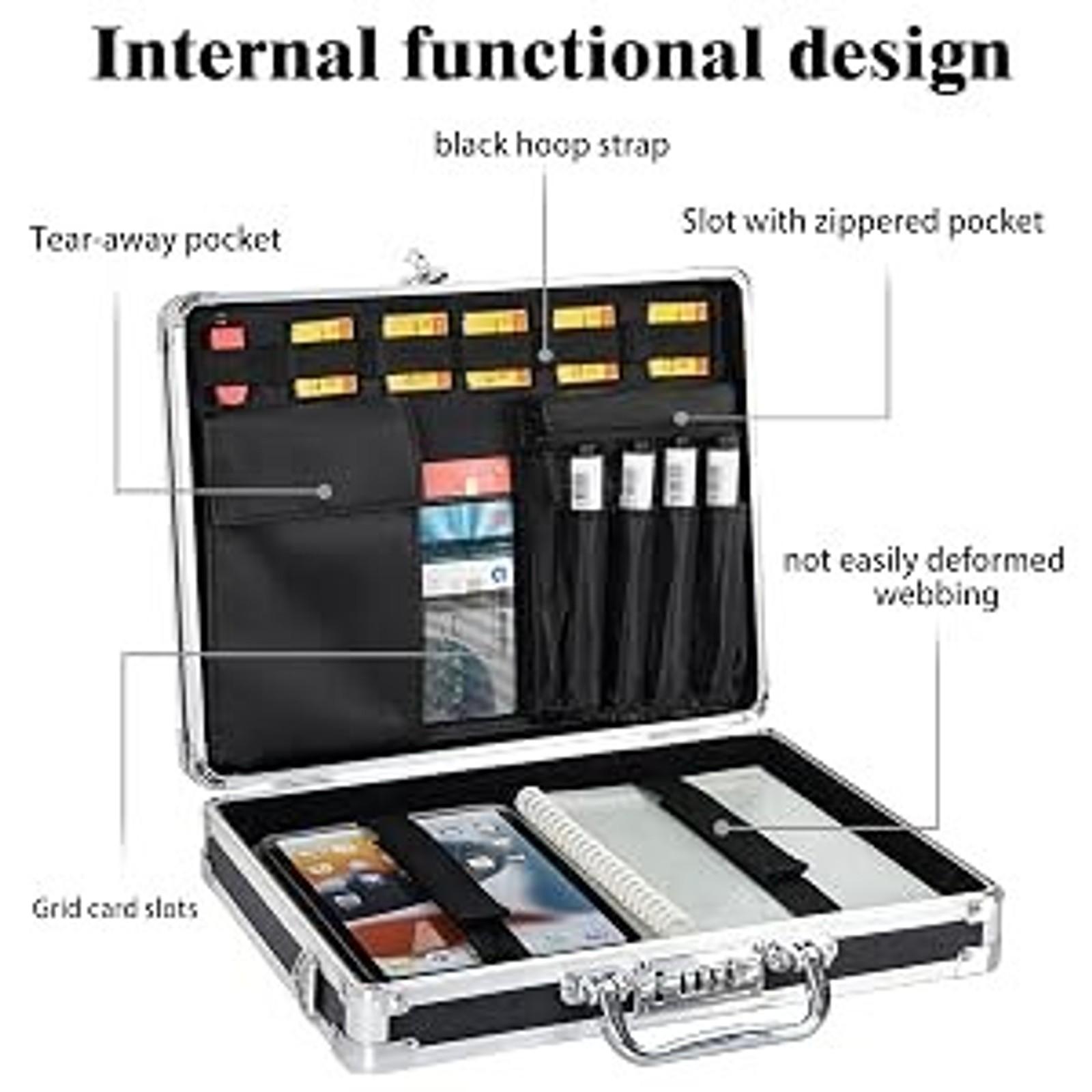 Aluminum Briefcase, Key Lock Clipboard Storage Box, Lockable Storage Case with Foot pad and Corner Protectors, 13x 10x 2.75 inch