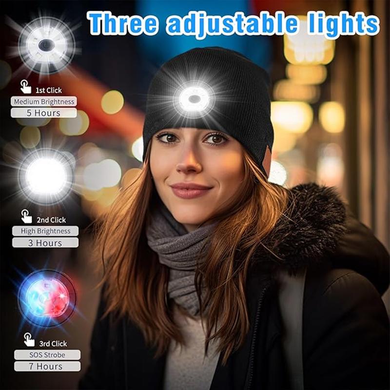LED Hat Bluetooth Lighted Beanie,Unisex USB Rechargeable 6 LED Headlamp,Musical Knit Hat with Headphones and Built-in Speaker Mic,Unique Christmas Birthday Gifts for Men Him Husband Teen