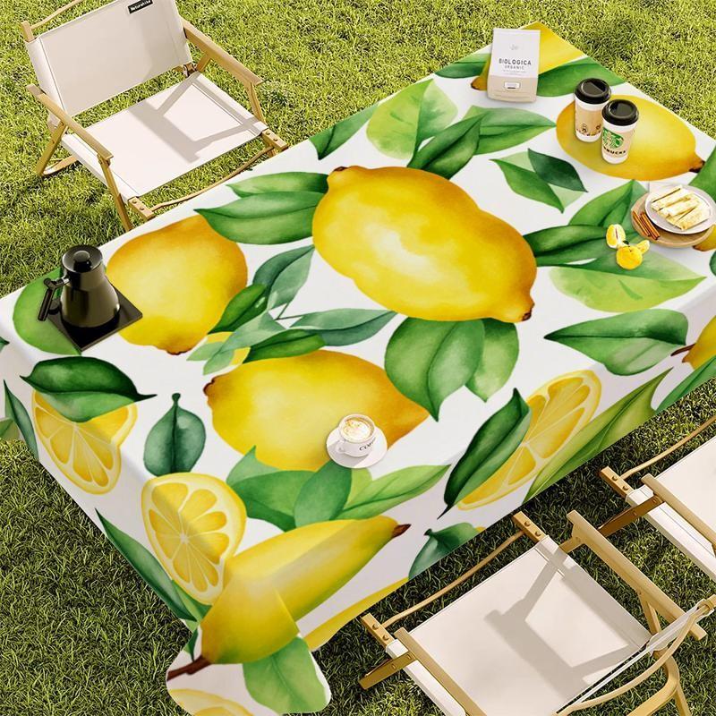 1 Piece Polyester Tablecloth, Rectangular, Thickened, Easy to Clean, Waterproof & Oil - Resistant, Multiple Specifications Available, Multi - Color, Lemon Pattern, for Home & Outdoor Use, Cozy Dining Room Style