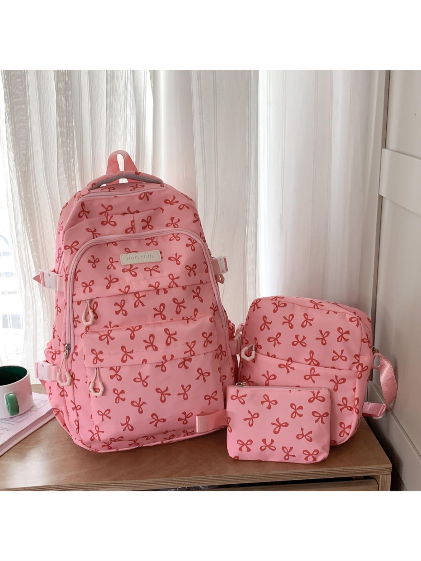 2026 New Cute Waterproof Nylon Backpack, Daypack, Large Capacity School Style High-Quality Girl's Waterproof Zip Backpack Set, All-Over Print, All Seasons