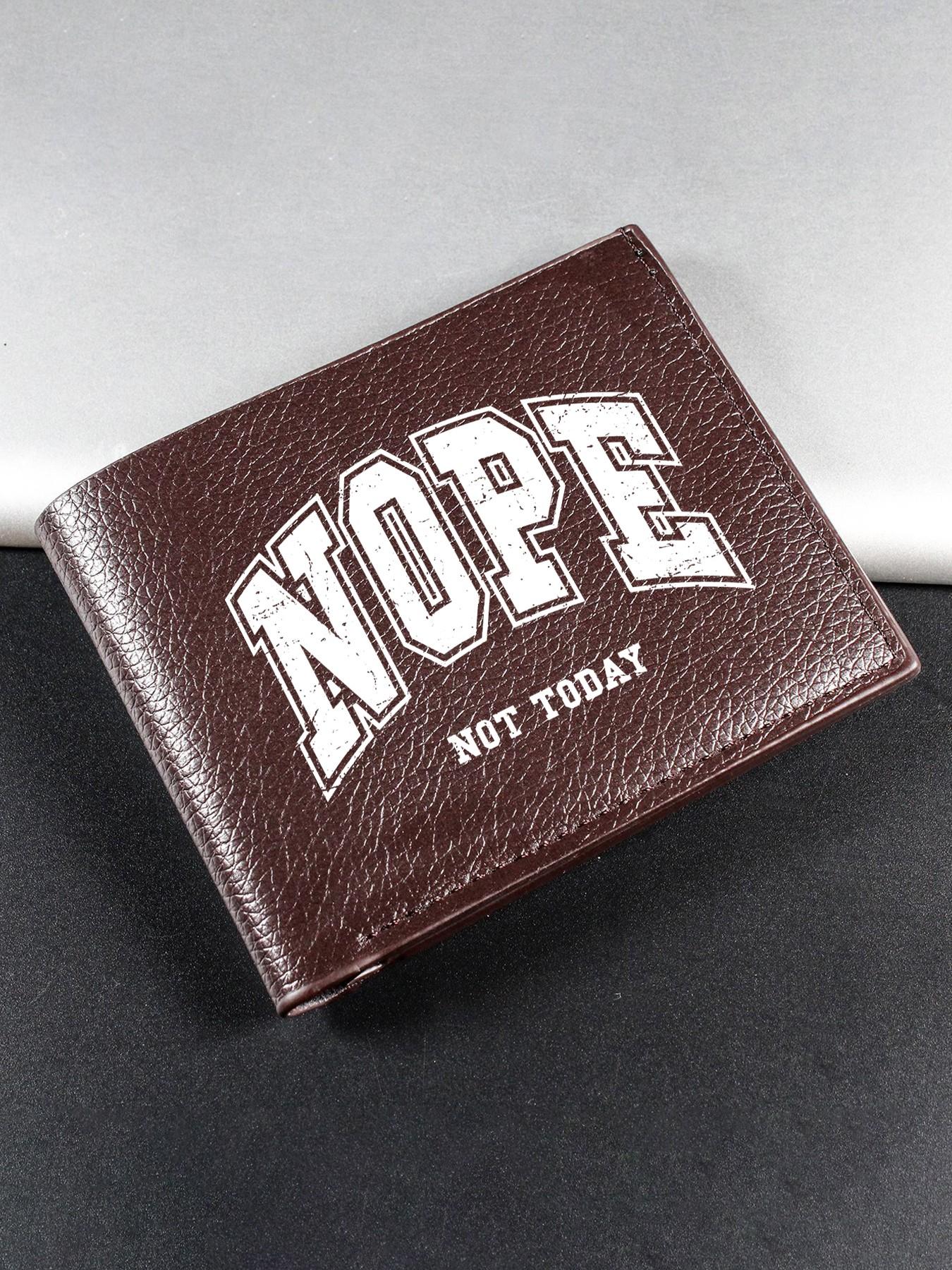 Minimalist 'nope Not Today' Neutral Fold Wallet, PU Leather Casual Card Holder, Unisex Daily Commute Portable Wallet