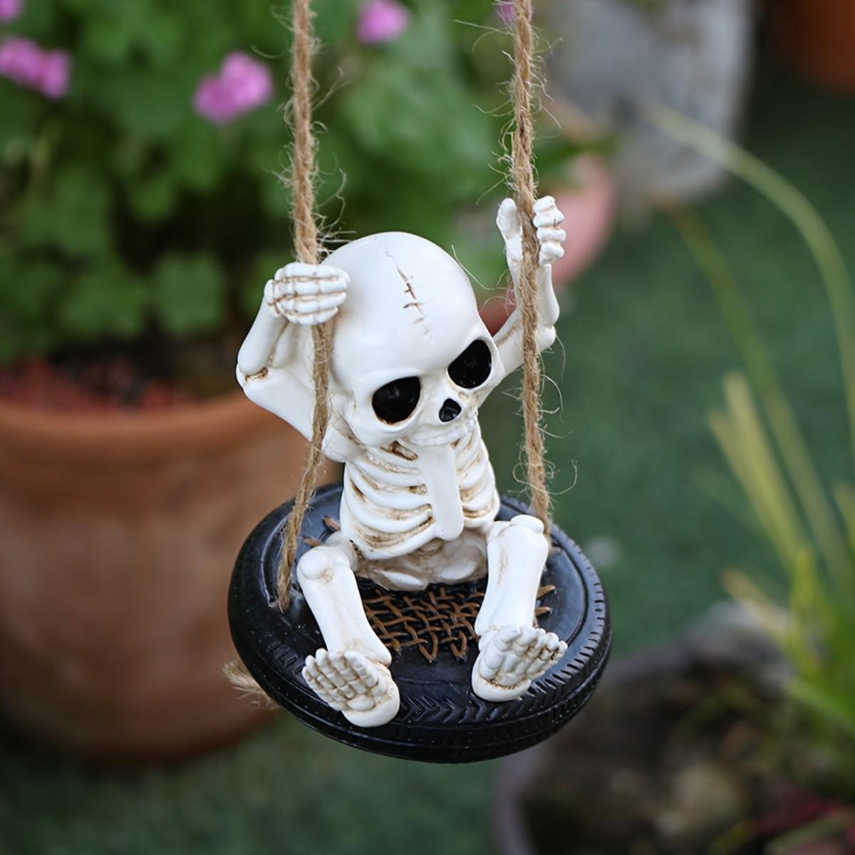 Unique Tire Swing Skull Pendant, Hanging Garden Statue, Halloween Gift, Outdoor Fall Decoration, Tree Hang Decor, Patio Lawn Accent