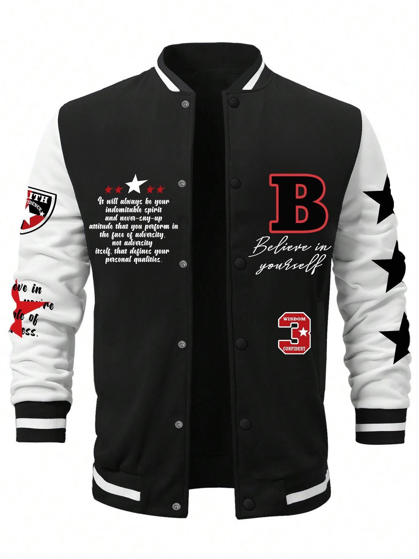 Men's Plus Size Streetwear Graphic Baseball Jacket, Hip-Hop Style, Perfect for Casual Daily Wear, Ideal Gift for Men, Trendy and Comfortable, Coats