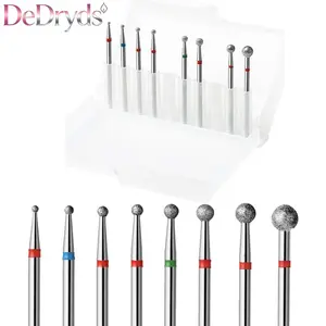 8Pcs Ball Diamond Nail Drill bits Set, 3/32'' Cuticle Clean Ball Head Nail Bit for Electric Machine, Nail File Gel Polishing Head Acrylic Manicure Pedicure Cuticle Tools(8PCS)
