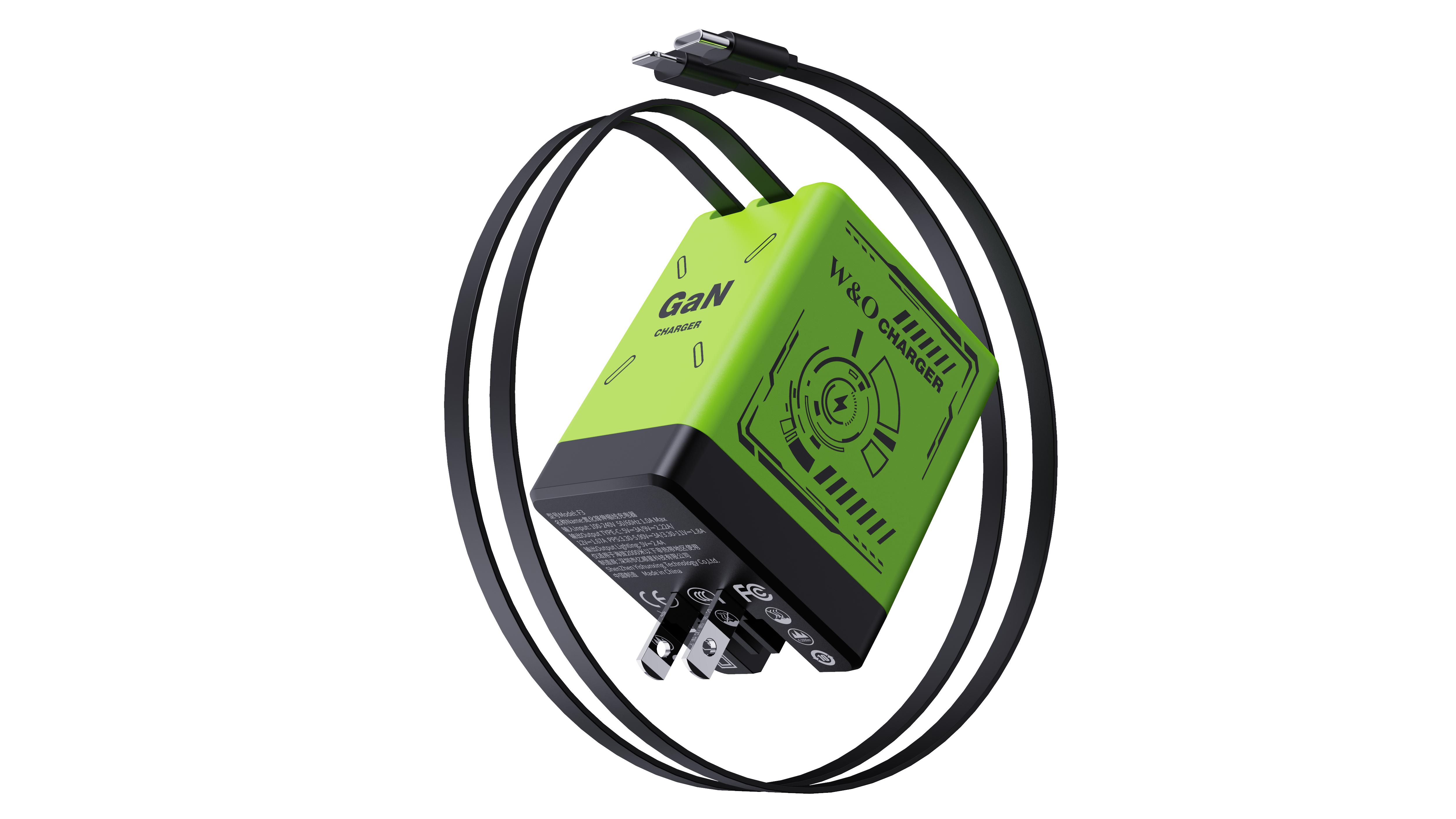 W&O GaN Fast Charger | Dual Retractable Cables & Folding Plug | Compatible with 120W, Travel Adapter for iPhone, Samsung, MacBook, and Multi-Device PD Fast Charging