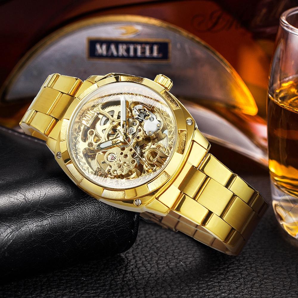 1pc Royal Luxury Skeleton Automatic Mechanical Watch for Men Luminous Hands Top Brand Stainless Steel Strap Business Casual Square Retro Mens Watches Festival Birthday Gifts With Box Stainless Steel Wristwatch
