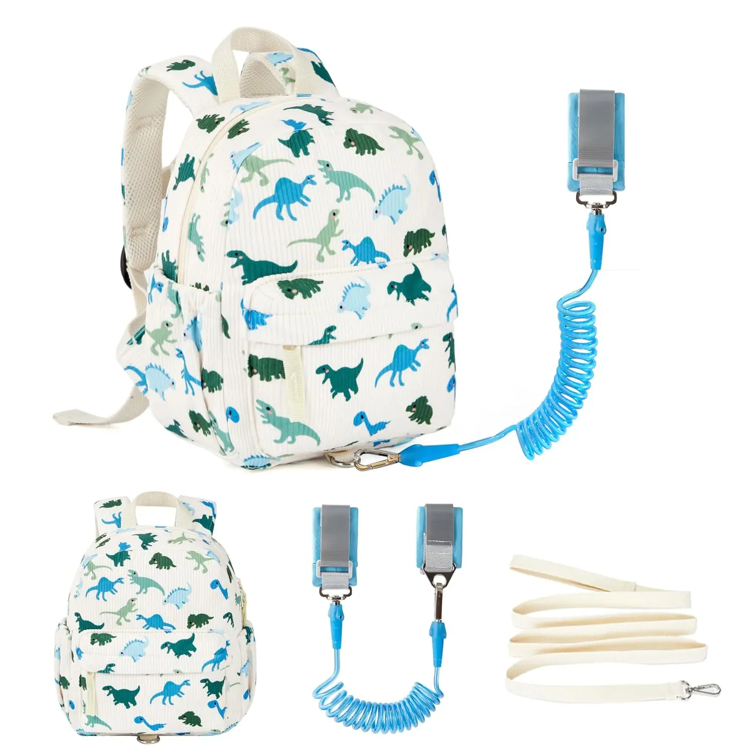 P-FJ03  Corduroy Toddler Backpack with Detachable Leash and Anti-Lost Wrist Link, Safety Harness Walking Backpack for Toddler Boys Girls 1-3, Cute Dinosaur Travel Backpack with Leash for Kids