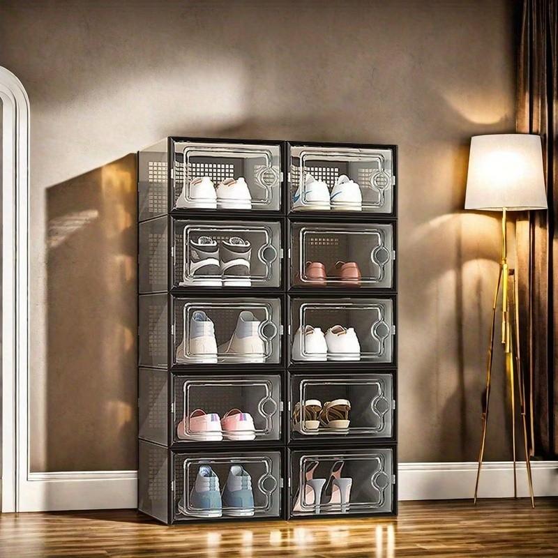 12-Piece Stackable Shoe Storage Containers, Transparent Front Design, Breathable Material, Ideal for Sports Shoes & High Heels