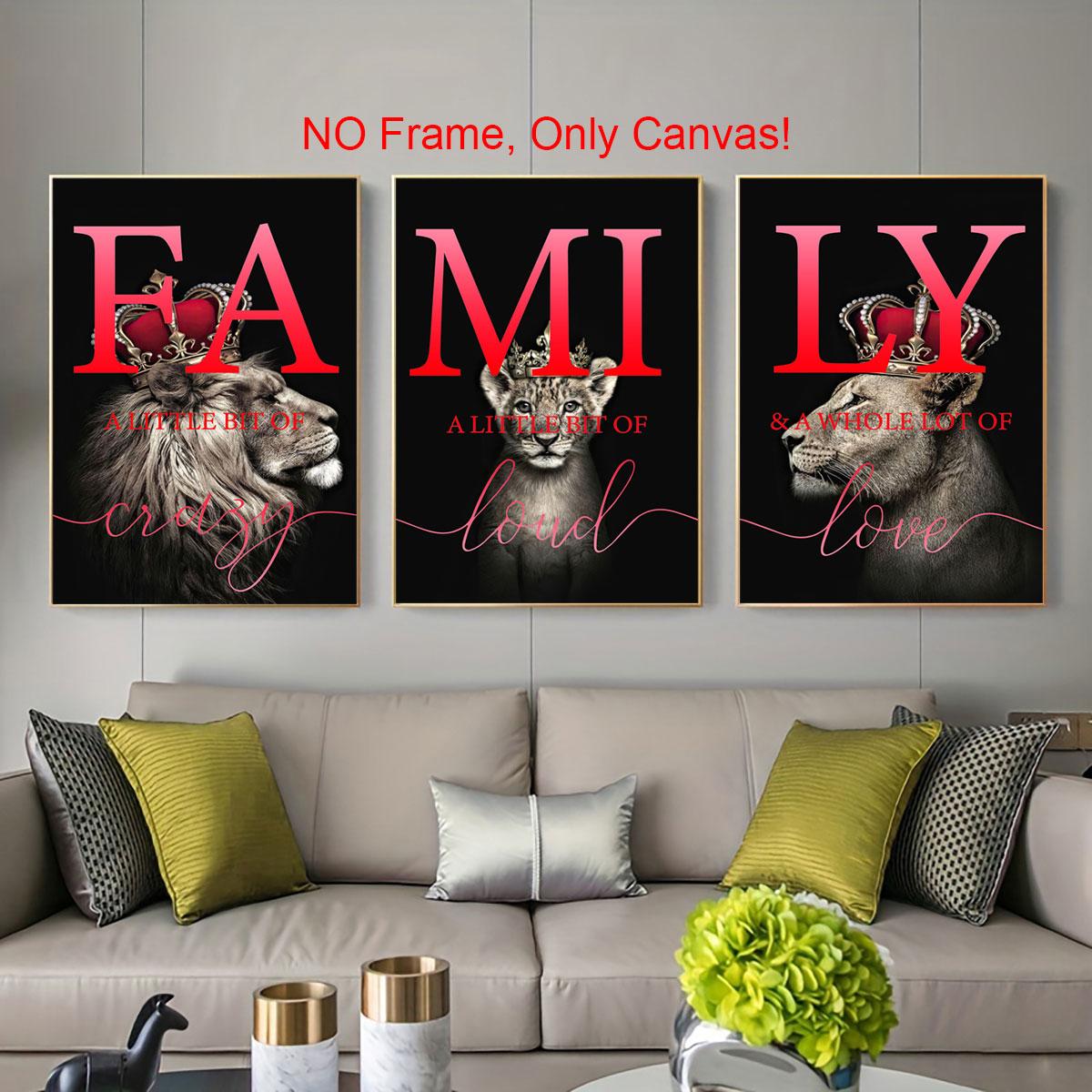 Lion Family Pattern Canvas Poster without Frame, 3 Counts/set Modern Wall Art, Wall Decor for Home Living Room Bedroom Office, Home Decor, Unframed Art Print