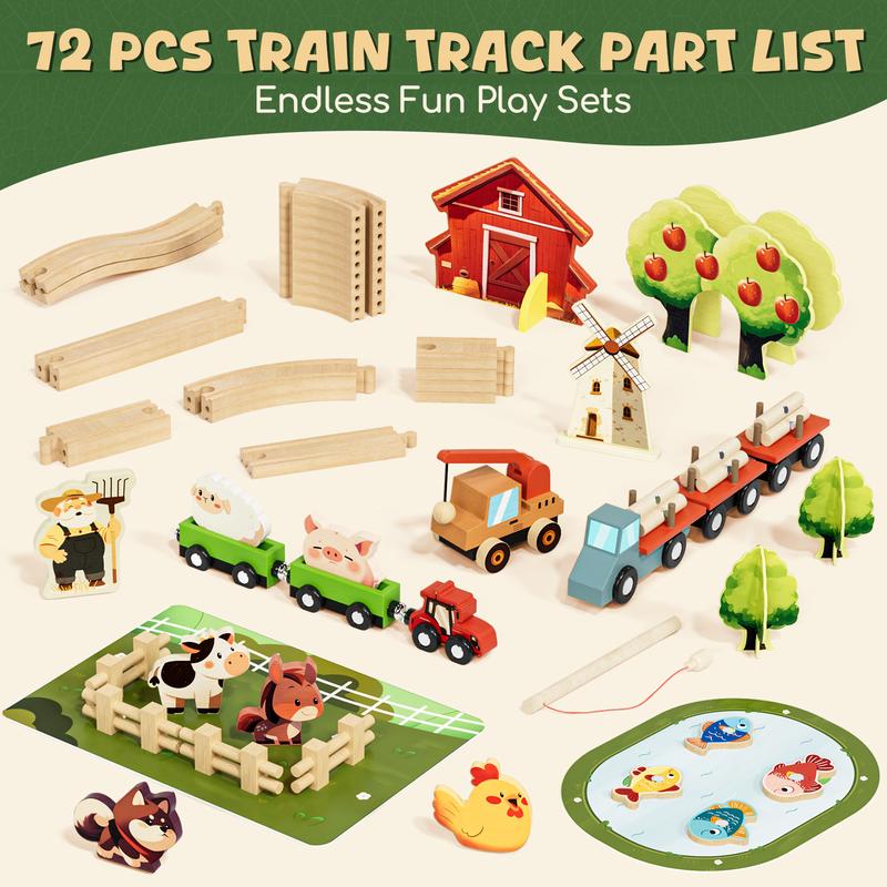 Lehoo Castle 38pcs72pcs Wooden Train Set, Train Set for kids, Wooden Train Track for Girls, Train Set with Tracks & Accessories, Unicorn Toys for Girls, Montessori Toys for Boys & Girls