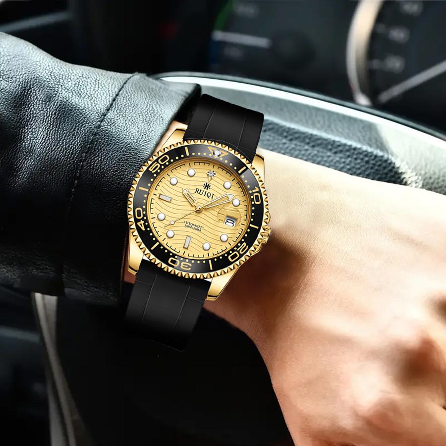 RUIQI Rotatable Dial Luminous Pointer Scale Mechanical Watch Men's Sports and Casual Watches
