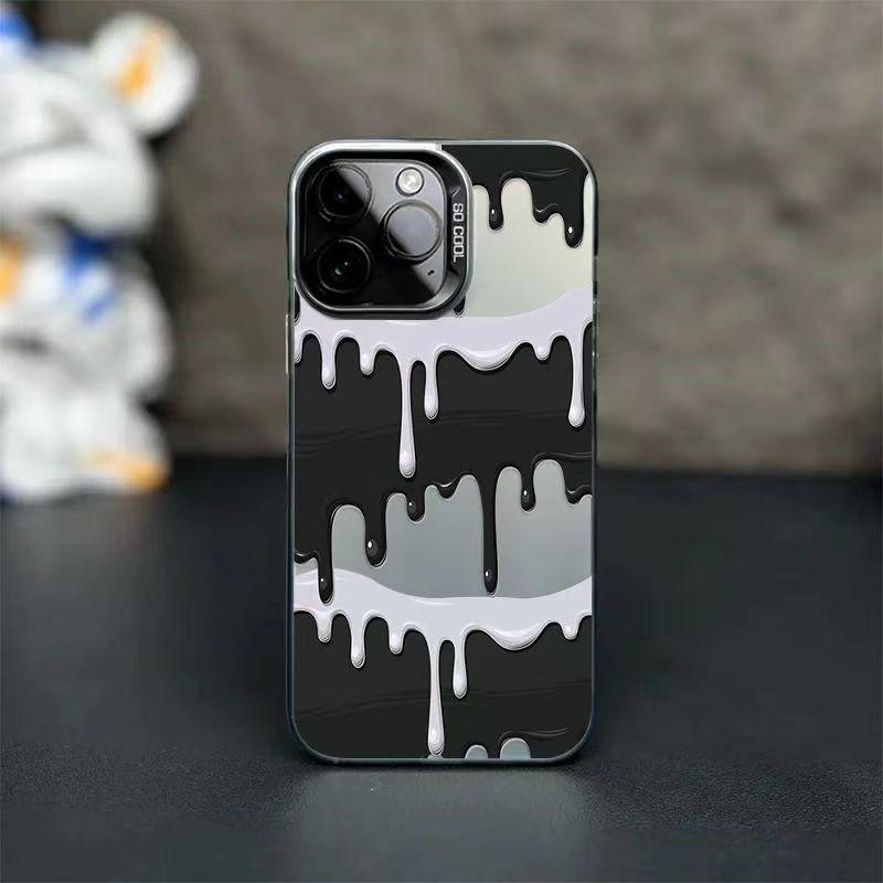 SO Cool Unique Flow Milk Dripping Pattern Tuff Black Phone Cases for iPhone 17/16/15/13/14/12/11 Pro Max Plus , Protector Shockproof Protective Cover