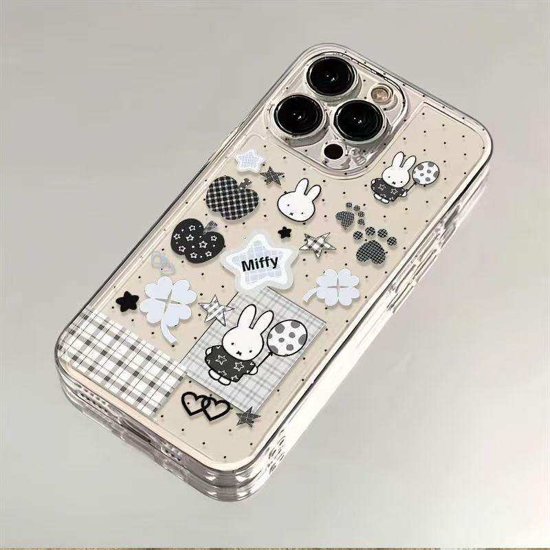 Cartoon Rabbit Phone Case, Polka Dot Transparent Anti-Drop, Compatible with iPhone 17/17 Pro Max, Trendy Style
