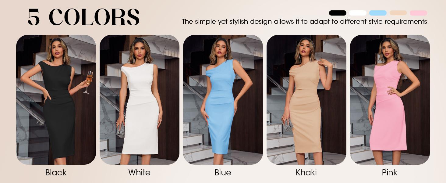 Wenrine Women‘s One Shoulder Midi Dress Elegant Bodycon Sleeveless Knit Ruched Slit Cocktail Party Formal Dresses