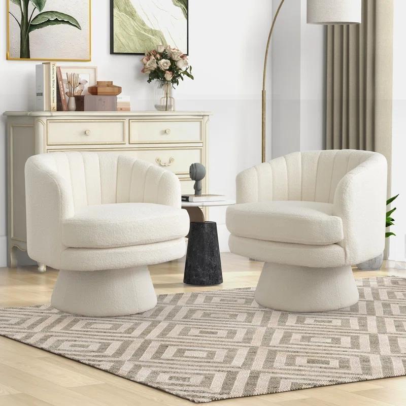 [TikTokShopBlackFriday]Ebello Swivel Accent Chair, Modern Cozy Lambswool Accent Chair, Comfy Round Armchiars, 360 Degree Swivel Barrel Chairs for Living Room, Bedroom Office, Beige