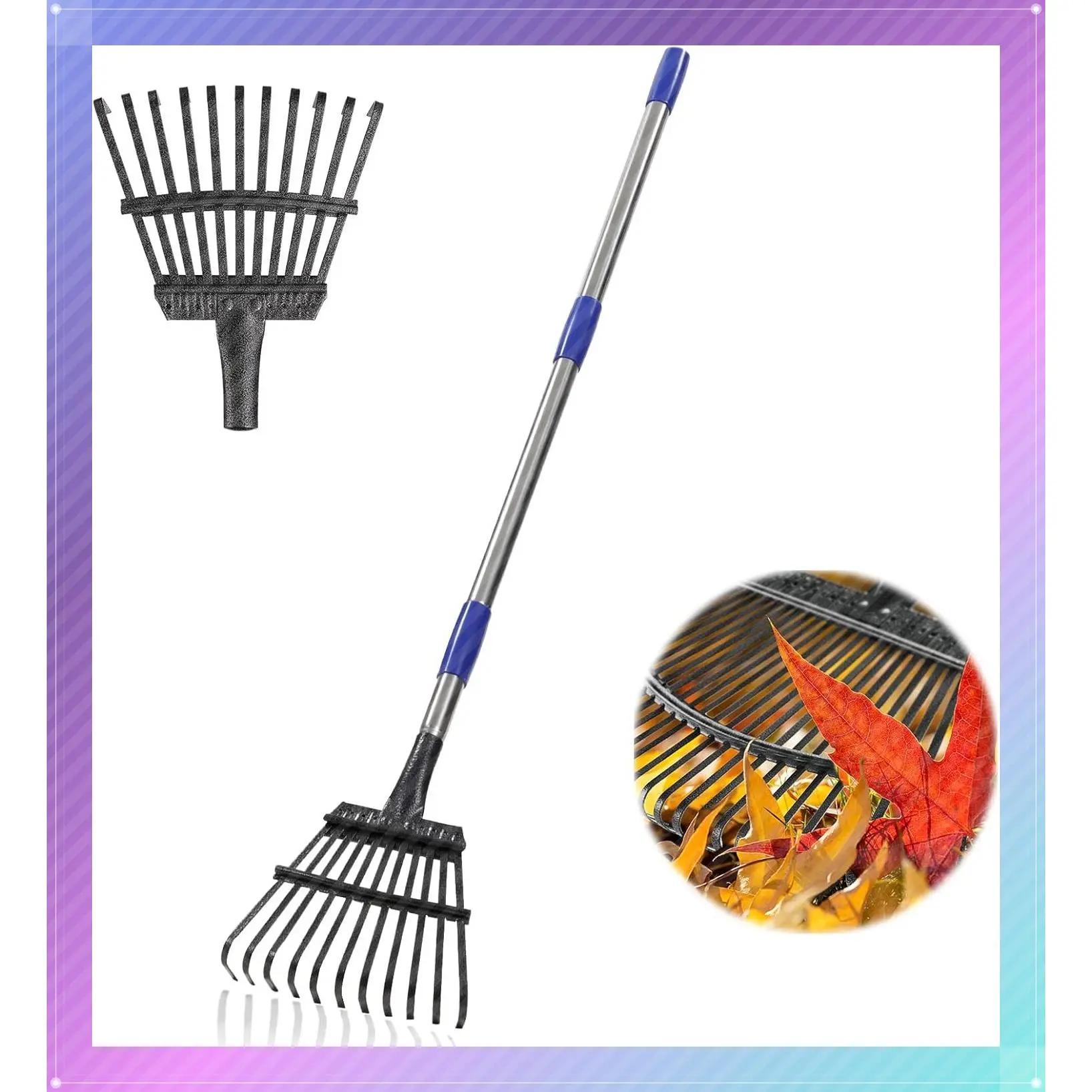 Garden Rake - 11 Metal Tines, 8.5" Wide Head, 78" Long Handle - Heavy Duty Leaf Rake for Lawns, Yards, Shrubs & Garden BedsGift