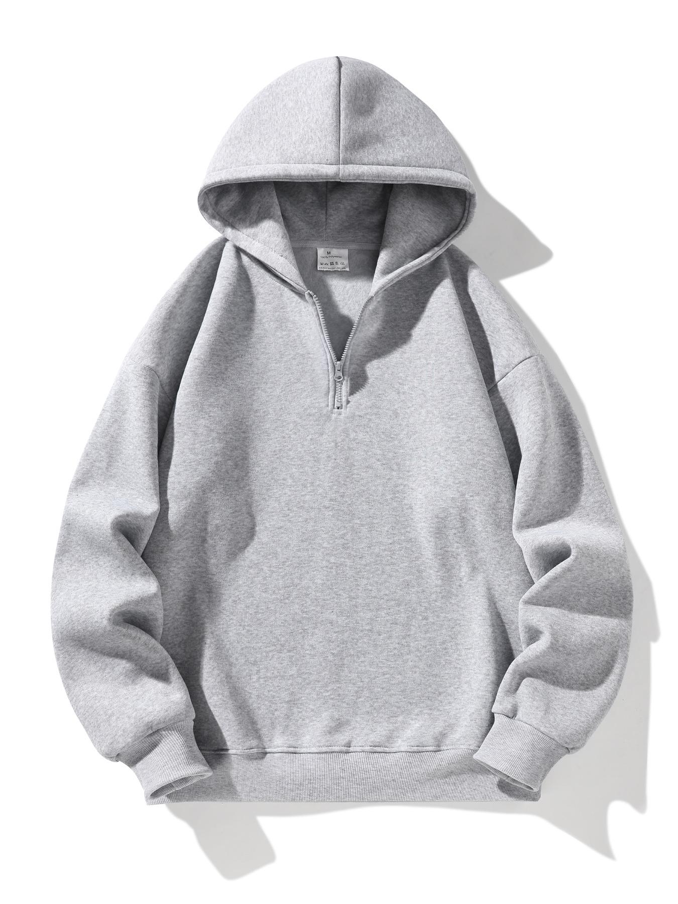 Men's Fleece-Lined Athletic Half-Zip Hoodie - Fitted, Plain Color, Basic Style, Warm & Comfortable for Daily Wear, Street Casual & Outdoor Activities， Unisex Fleece Casual Sweatshirt ，Men's Upper Body Sweater