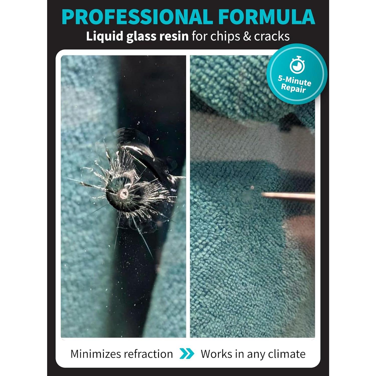 Windshield Repair  - Liquid Auto Windshield Chip Repair Kit for Glass Crack &  - Clear Tint for Reduced Visibility - -Weather Liquid  with Zoom Injector & UV Curing Lights