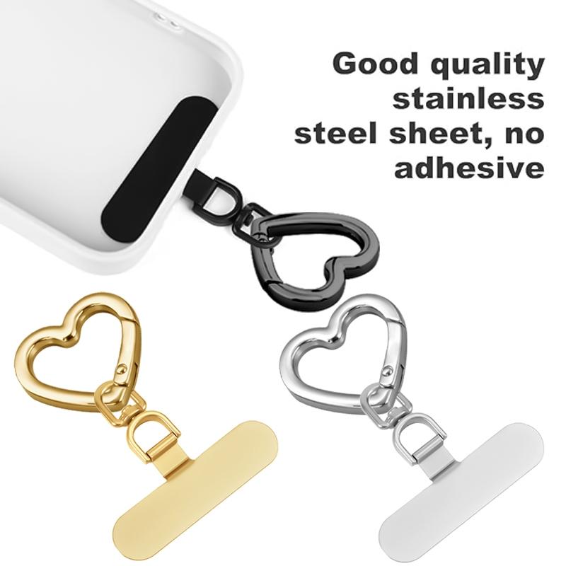 Upgrade Version 360° Rotating Stainless Steel Phone Lanyard Connector, Heart Shaped Non-Stick Metal Strap, Ultra-Thin Safety Rope Accessory Set, Cell Phone Charm