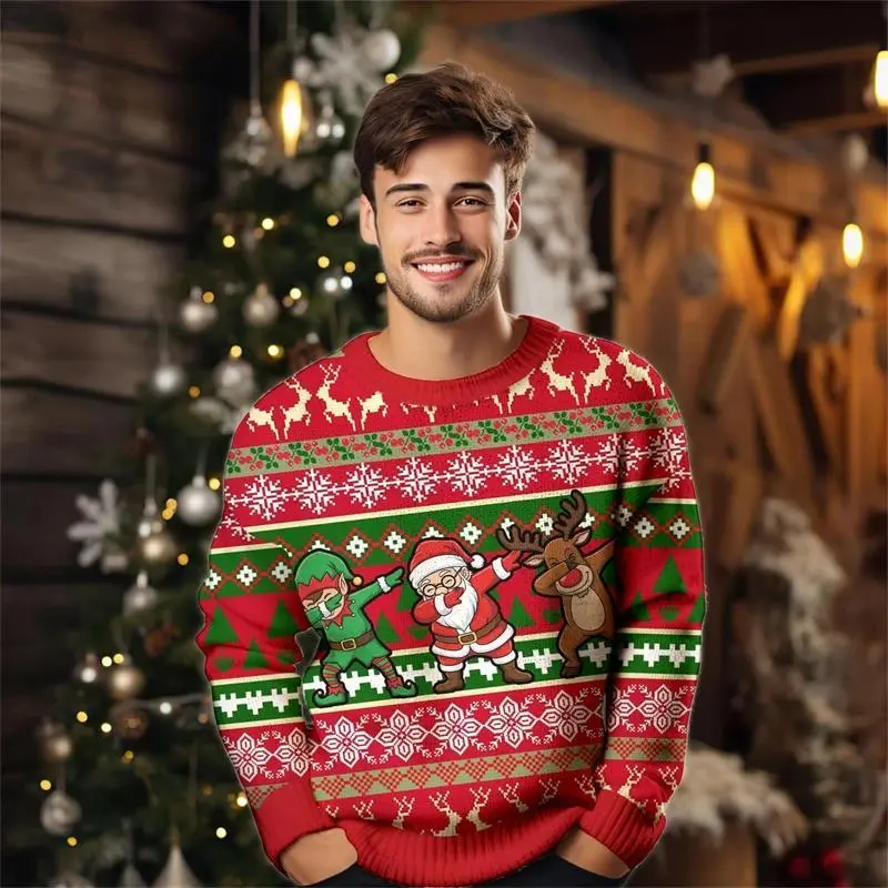 2026 New Mens Christmas Ugly Sweater Fashion Santa Jesus Alpaca Crewneck 3D Printed Xmas Sweatshirts Casual Oversized Pullovers