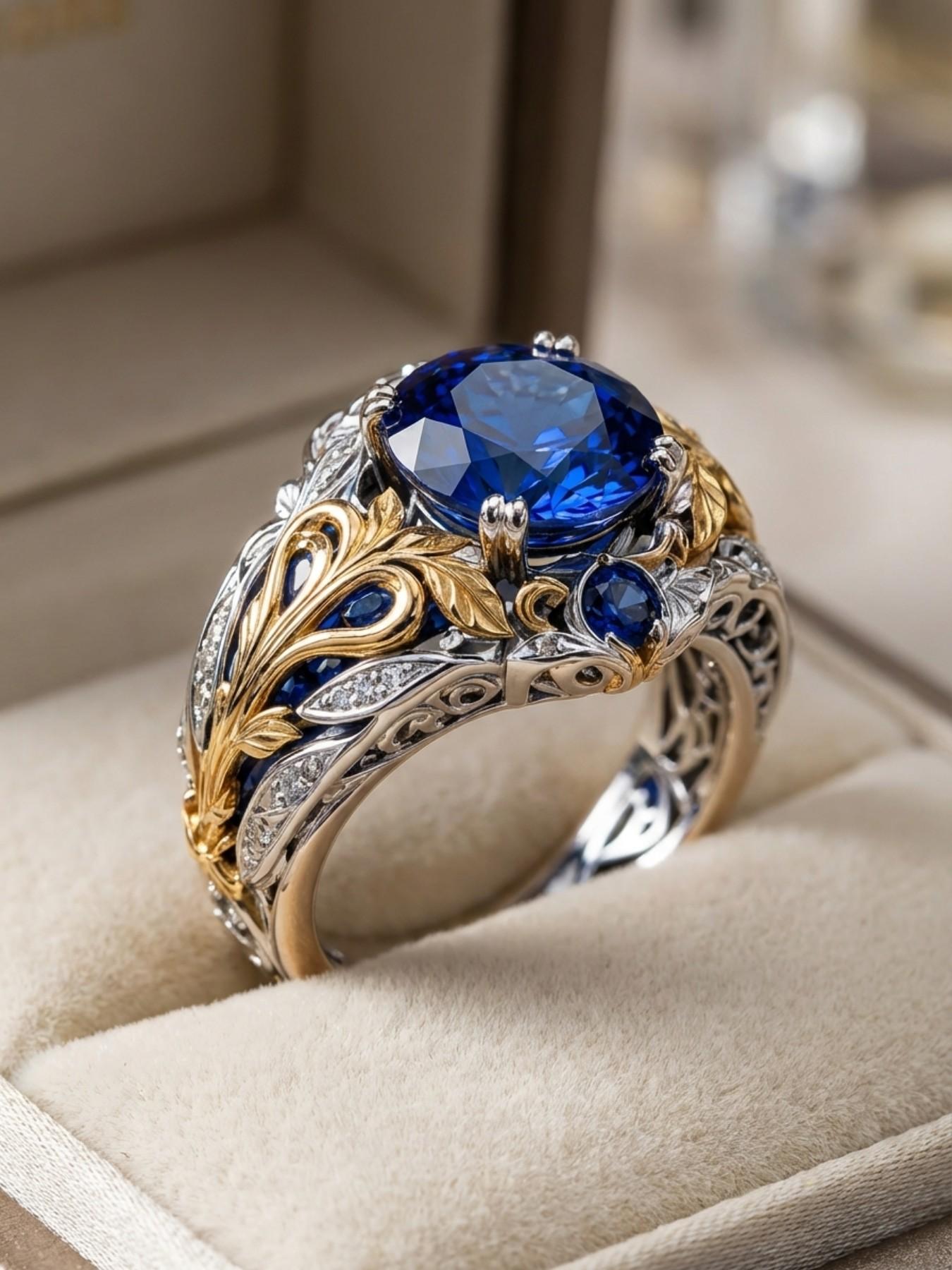 Vintage Style Synthetic Sapphire Two Ring Set for Men and Women, Dominating Boho Design, Ideal for Everyday & Party Wear