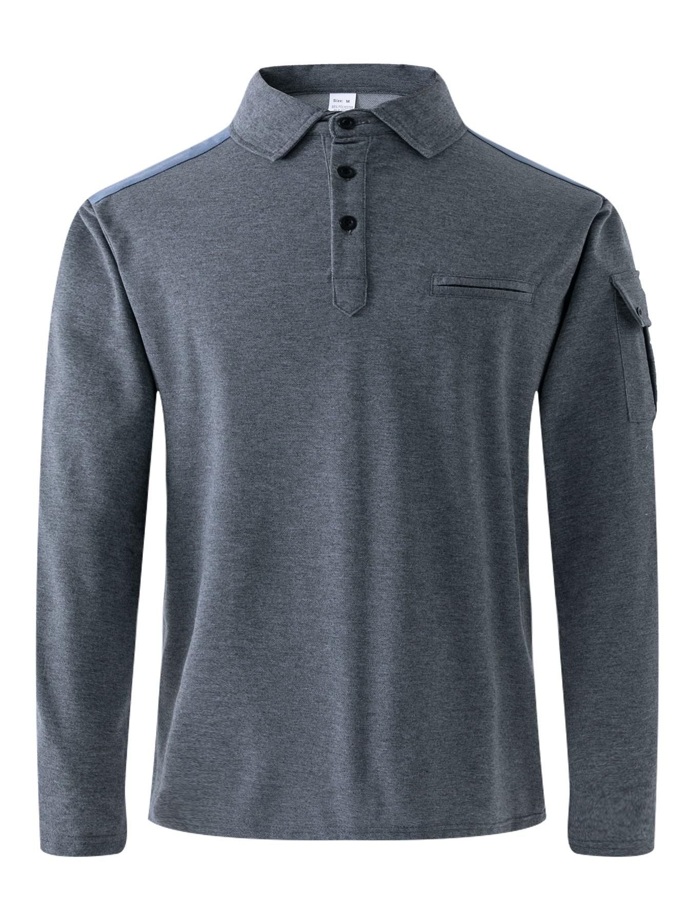 Outdoor Sports Muscle Tee Long Sleeve, Arm Pockets Shoulder Patch Design, Men's Athletic Top, Comfortable and Stylish Clothing