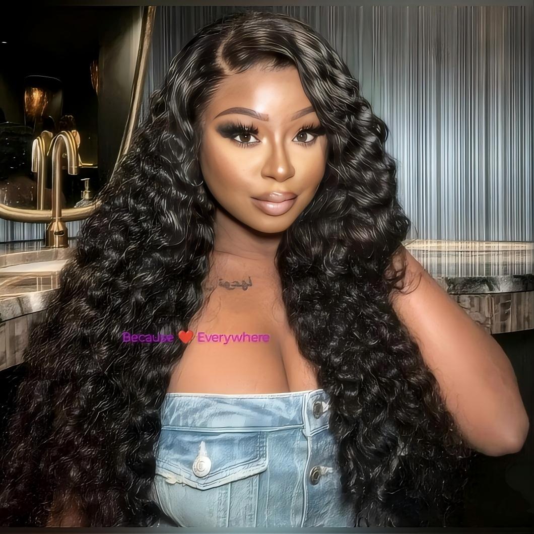Deep Wave 13x4 Lace Front Wig Human Hair 180% Density HD Transaprent Lace Water Deep Wave Curly Wigs Human Hair Body Wave Pre Plucked Human Hair Wigs